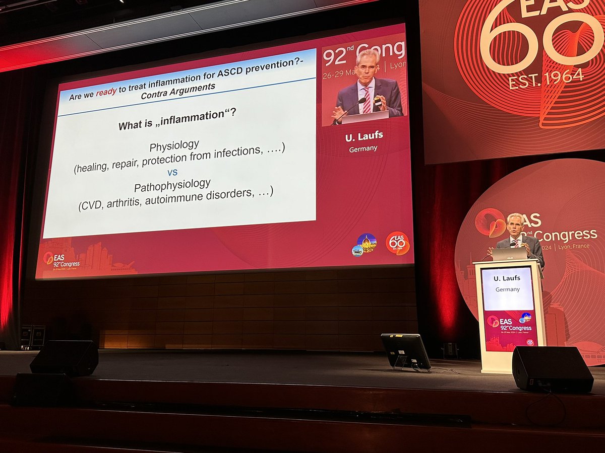 Prof. Laufs presenting the cons at the #EASCongress2024 Controversy session on “Are we ready to treat inflammation for ASCVD prevention?” 👏