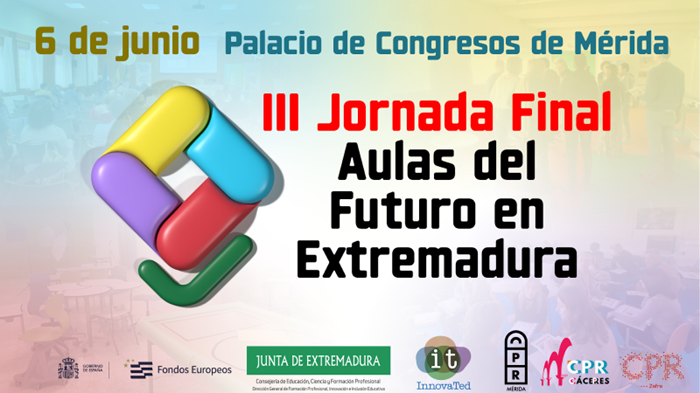 📢NOVEDADES
⚡️III Jornada Final Aulas del Futuro en Extremadura.
⚡️VI Encuentro de Embajadores Aula del Futuro (organizado por <a href="/educaINTEF/">Educación INTEF</a>)
🗓️ 6 de junio de 2024
📍Palacio de Congresos de Mérida
➕Info👇
📌 cutt.ly/CeyGKYbn

#IIIJornadaFinalAdFE 
#VIEncuentroEmbajadoresAdF