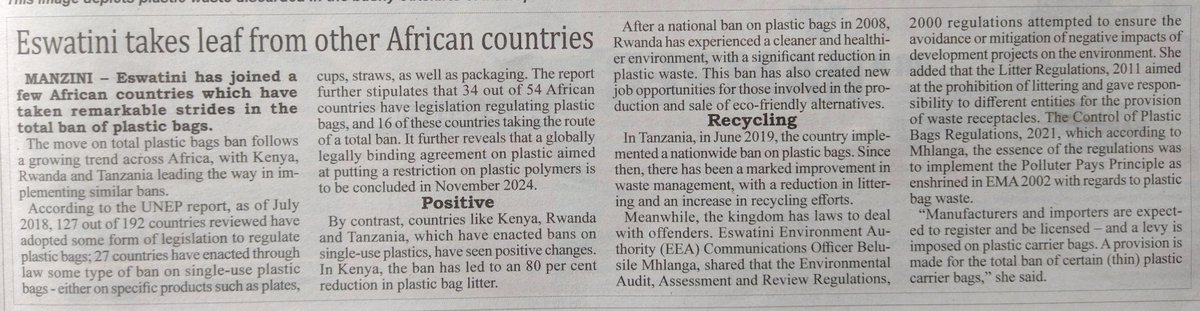 The Times of Eswatini reports on the recently announced ban on single use plastic bags focussing more on the litter issues and disposal/treatment challenges in certain areas of the country 
#BanTheBag