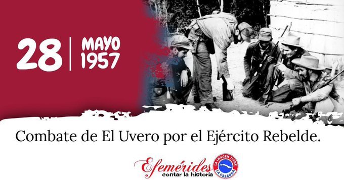 Evocamos hoy la victoria rebelde en El Uvero con la valoración hecha por #Fidel en carta a Frank País: 'Todo lo que se diga sobre la valentía con que lucharon no acertaría a describir el heroísmo de nuestros combatientes'. #CubaViveEnSuHistoria