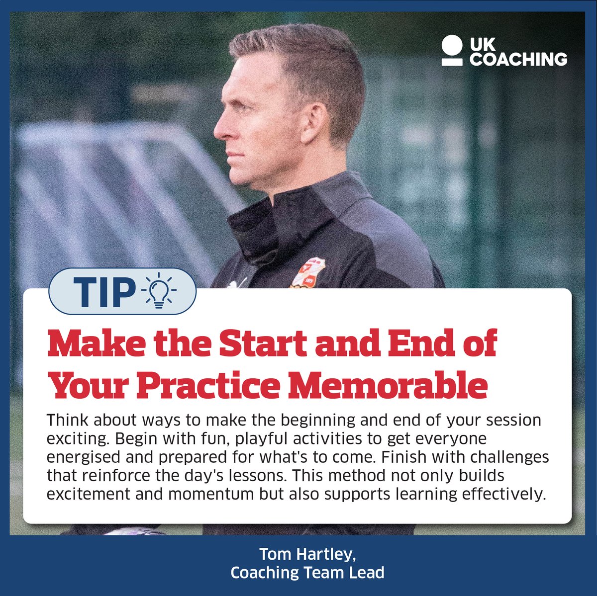 This #TopTipsTuesday is all about the impact! Our Coaching Team lead & former Football Development Manager at @arsenalwfc, who currently coaches at @OfficialOUWFC, @thomaswhartley's tip is to ‘make the start & end of your practice memorable’ What are your tips? Share 👇