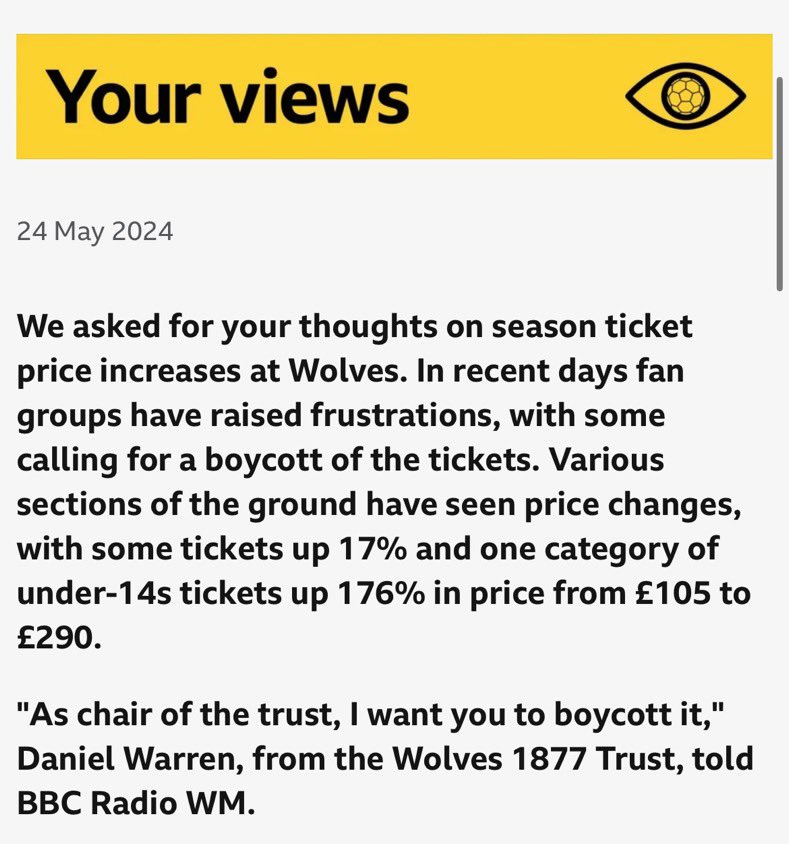 HLTCO's tweet image. Wolves fans are petitioning in the hope of getting the club to reconsider their season ticket price rises with various sections of the stadium seeing a 17% price rise and the cost an U14 season ticket up 176% from £105 to £290. 

You can sign the petition via the link below; I’m…