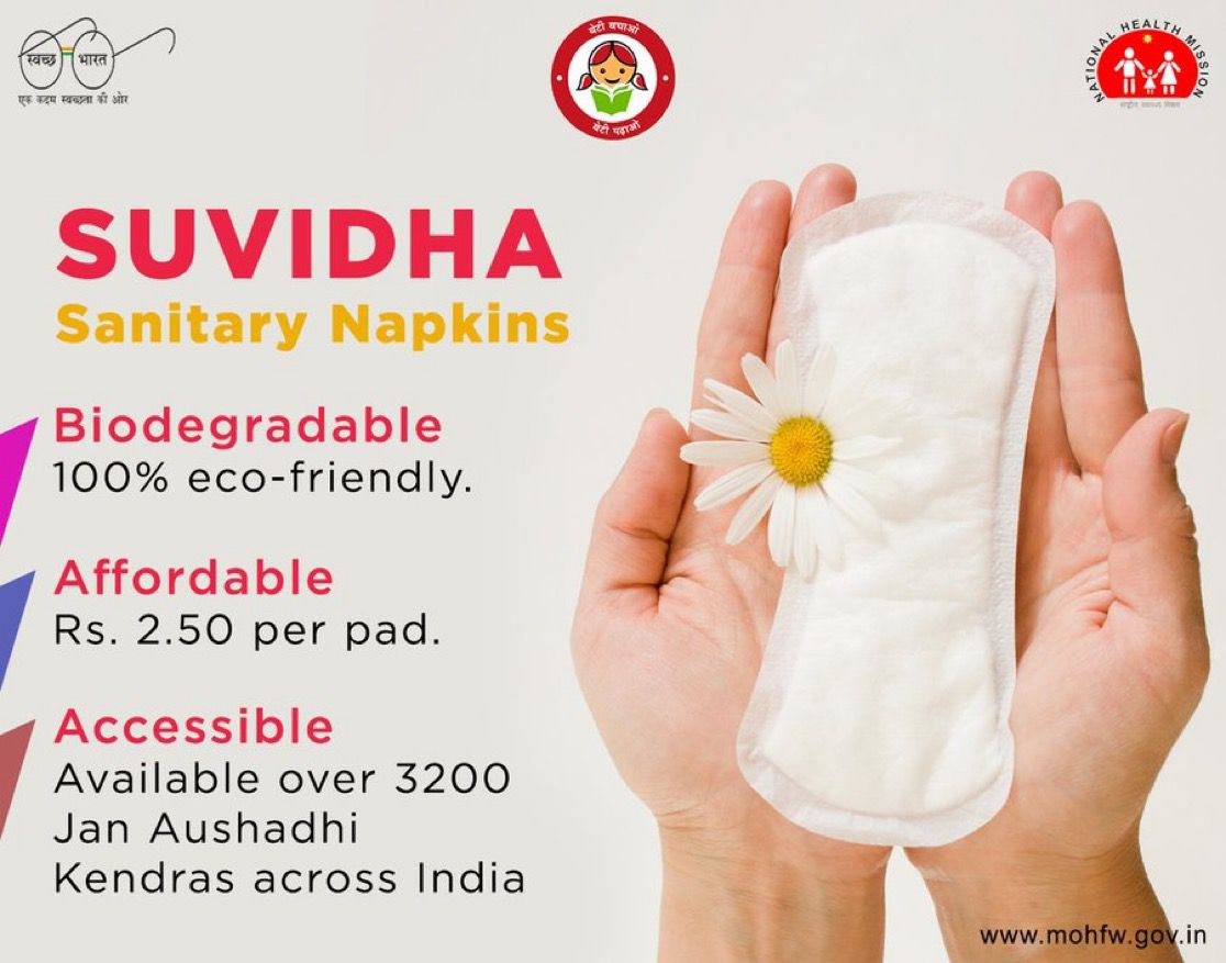 #Suvidha sanitary napkins which are available at Rs. 2.50 per pad, enable women maintain #menstrualhygiene without harming nature.
.
.
#MenstrualHygieneDay