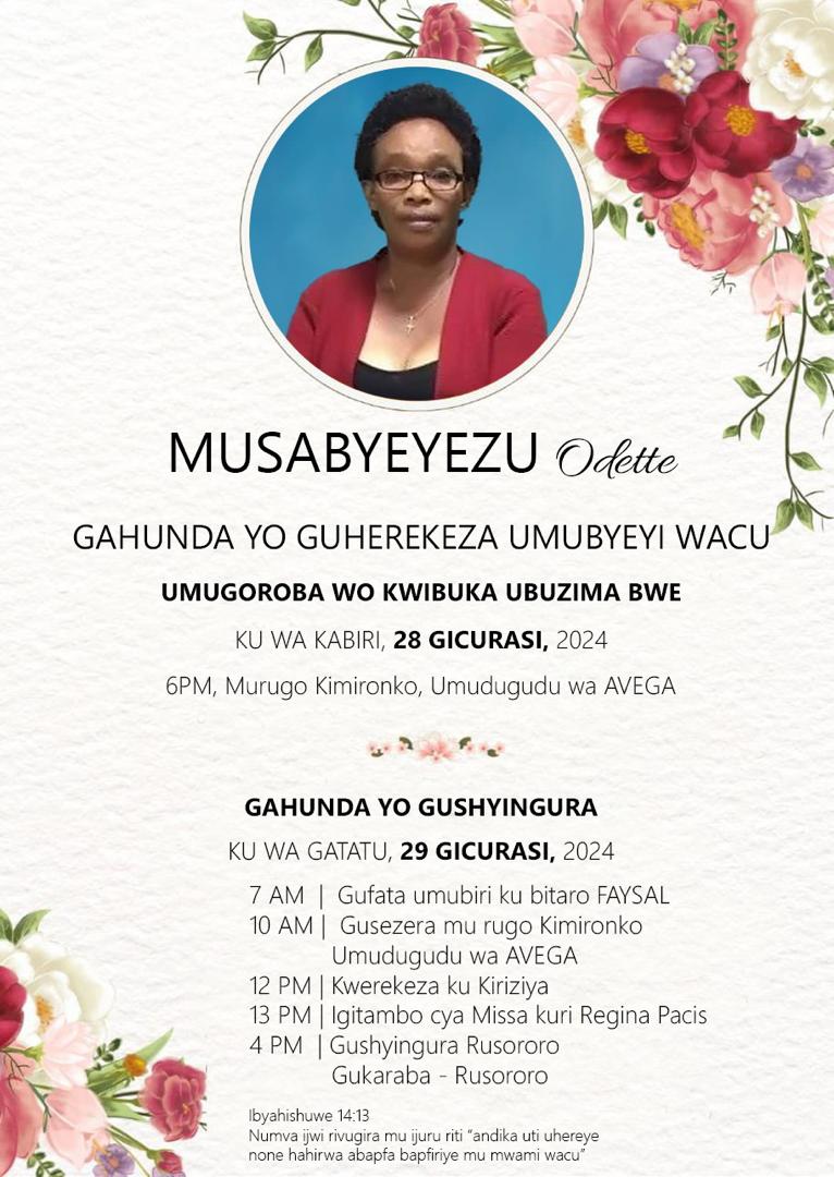 Muvandimwe kandi Nshuti Odetta Ndakwifuriza kuruhukira mu mahoro Ndakwifuriza kwakirwa na Nyagasani Ndifuriza abawe bose inkomezi Ushoje intambara warwanye gitwari Urasuhuze abakubanjirije Nshuti Uhoraho akumenyere abawe Ni we wabaguhaye ntituburana. #RestInParadise