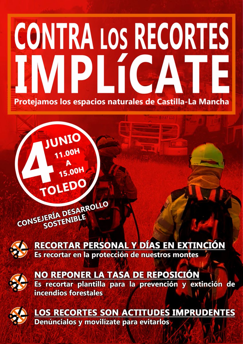 CCOO GEACAM #SalarioOConflicto (@ccoogeacam) on Twitter photo <a href="/CMM_noticias/">Noticias CMM</a> 📢Contra los RECORTES✂️
#IMPLÍCATE
🚨RECORTAN la campaña de extinción de #incendiosforestales
📅De 1️⃣2️⃣2️⃣ días a tan SOLO 7️⃣3️⃣ días
#EsTareaDeTodos proteger el medio natural de #CLM
🚨 Si ves RECORTES ✂️
Denúncialos,
Movilízate.
🌲9️⃣ de cada 1️⃣0️⃣ RECORTES ✂️son evitables‼️ <a href="/CMM_noticias/">Noticias CMM</a> 📢Contra los RECORTES✂️
#IMPLÍCATE
🚨RECORTAN la campaña de extinción de #incendiosforestales
📅De 1️⃣2️⃣2️⃣ días a tan SOLO 7️⃣3️⃣ días
#EsTareaDeTodos proteger el medio natural de #CLM
🚨 Si ves RECORTES ✂️
Denúncialos,
Movilízate.
🌲9️⃣ de cada 1️⃣0️⃣ RECORTES ✂️son evitables‼️