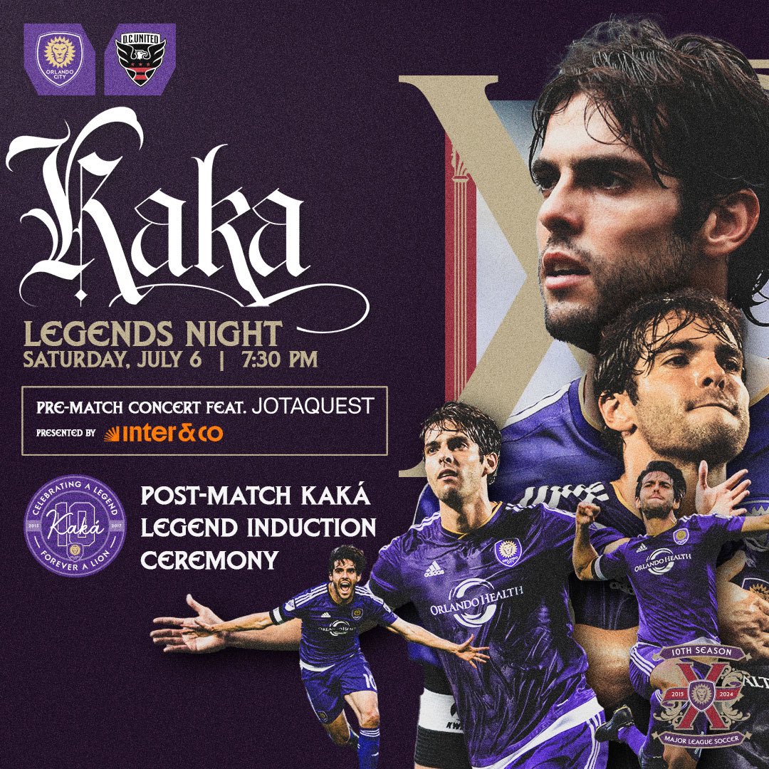 Orlando City SC to Honor Lions’ Great Kaká as First-Ever Inductee to Club’s “Legends’ Terrace” on July 6 📷#OrlandoCity