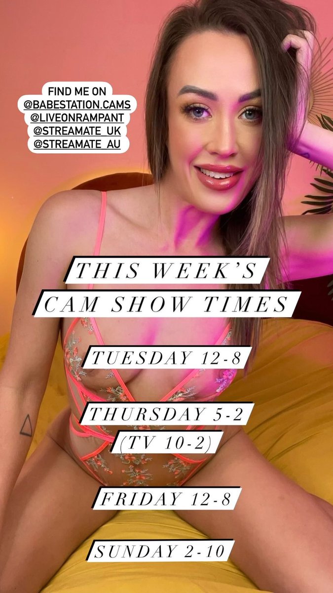 This week’s cam show times 💝 Find me on @BabestationTV @BabestationCams @Rampant_TV_ @StreamateUK @StreamateAU @Cam4