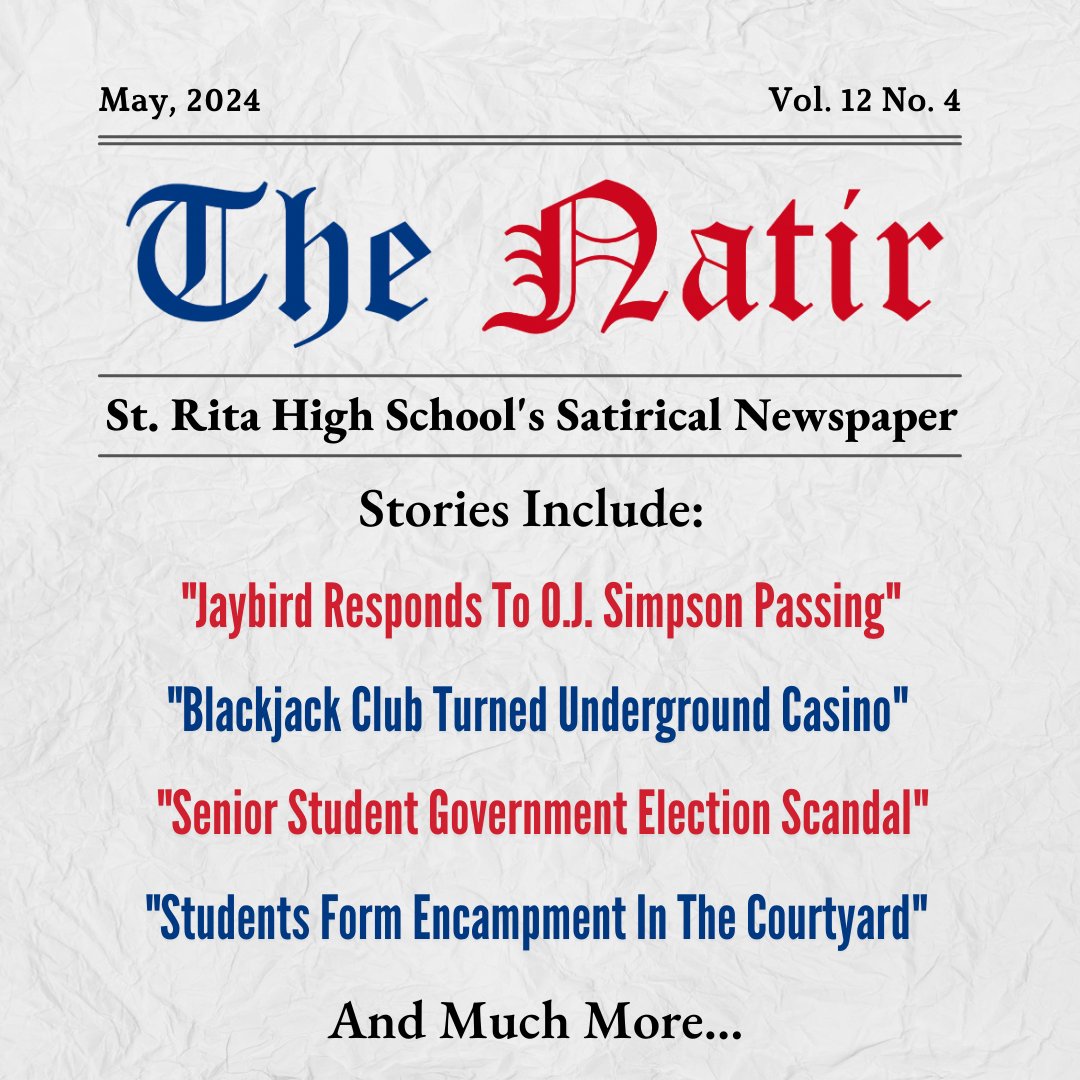 Read the final edition of The NATIR to close out the 2023-2024 school year: stritahs.com/news/vol-12-no… Stay tuned next school year for more amusing stories happening around St. Rita High School! #strita #stritaofcascia #TheNATIR