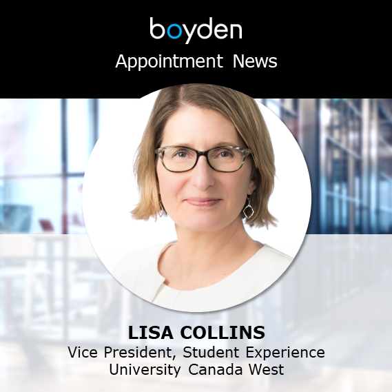 Boyden is pleased to share @ucanwest appointment news: welcoming new #VP, Student Experience, Lisa Collins. Recruitment co-led by Craig Hemer & Ella Laure Hipolito.

#executivesearch #executiverecruitment #leadership