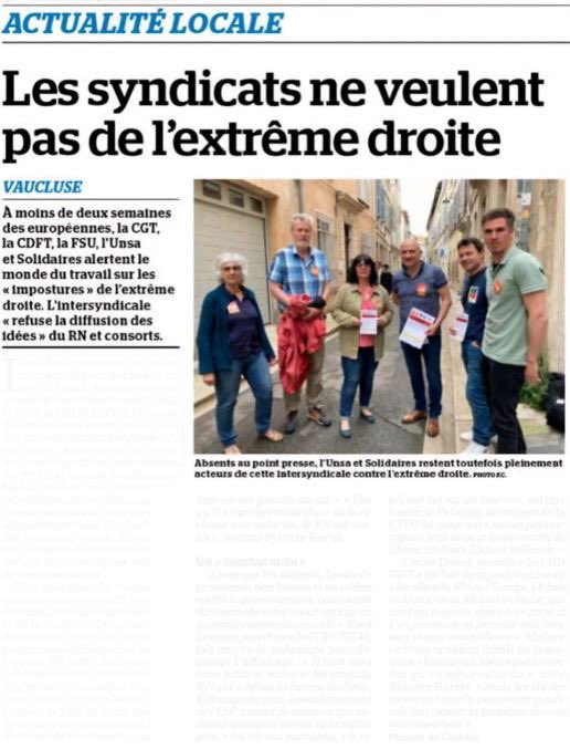 L’intersyndicale Vauclusienne mobilisée #ElectionsEuropéennes #Européenne 
 <a href="/lamarsweb/">La Marseillaise</a> <a href="/LPAvignon/">La Provence Vaucluse</a> <a href="/LeDLVaucluse/">Vaucluse Matin</a>