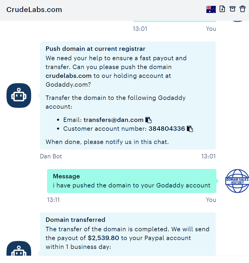 Crude****.com SOLD 

BIN price was $3,988

Buyer's first offer was $1,500

Closed deal at $2,988 through negotiation 🎉

Hold Time: 2 months

#domainname