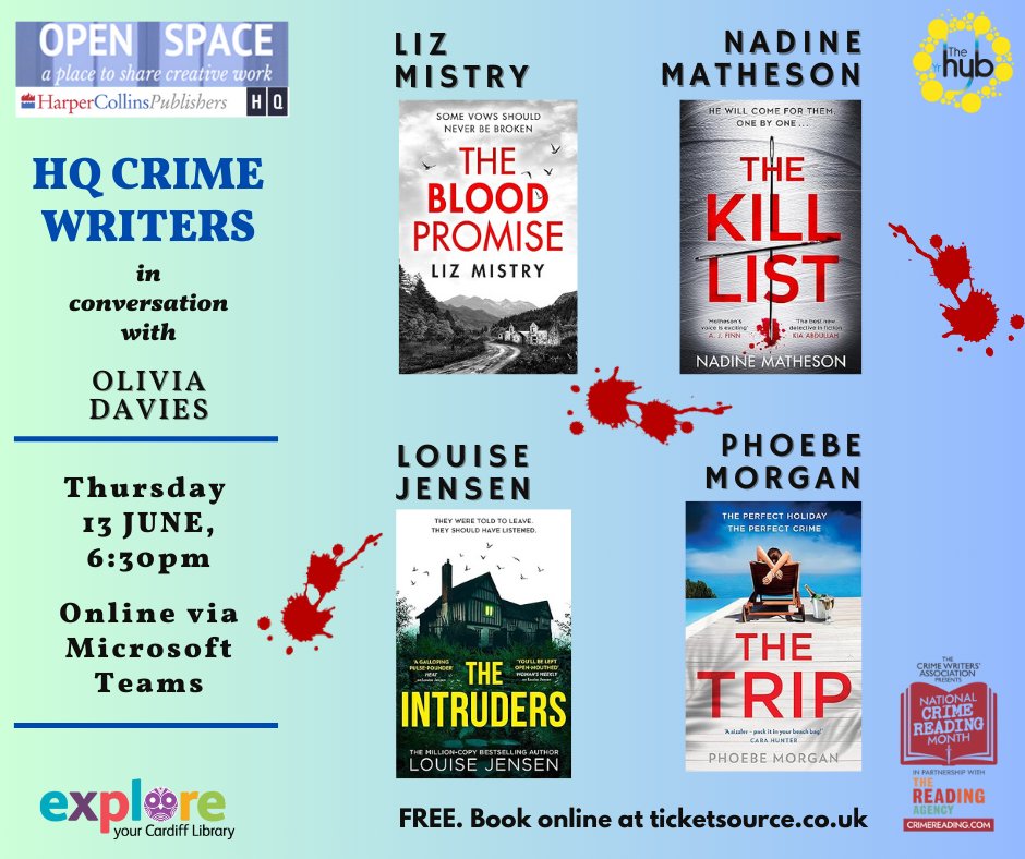*New event!* A free ONLINE crime fiction event, in conversation with authors @nadinematheson @LizMistryAuthor @Fab_fiction & @Phoebe_A_Morgan. Our thanks to @HQstories! 📆 13/06, 6.30pm 🎟️ tinyurl.com/yrcxyc5e
