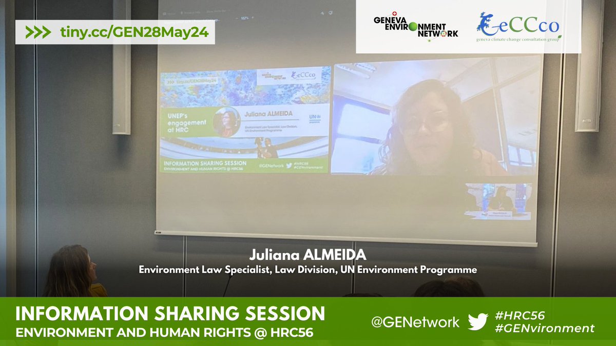 @UN_HRC @OHCHRPartners @SRclimatechange @srpoverty @WGBizHRs @Ginitastar @ciel_tweets @FranciscansIntl @URGthinktank @ISHRglobal @FESonline @UNHumanRights @PaulaGaviriaB @UN_SPExperts @PRI_News Juliana Almeida of @UNEP presents key developments on #humanrights & #environment including:
🔹 Montevideo Environmental Law Programme
🔹 Symposium on emerging issues on environmental #RuleOfLaw #EROL
🔹 Report on good practices for supporting #EHRDs
🔹 Upcoming #RtHE toolkit