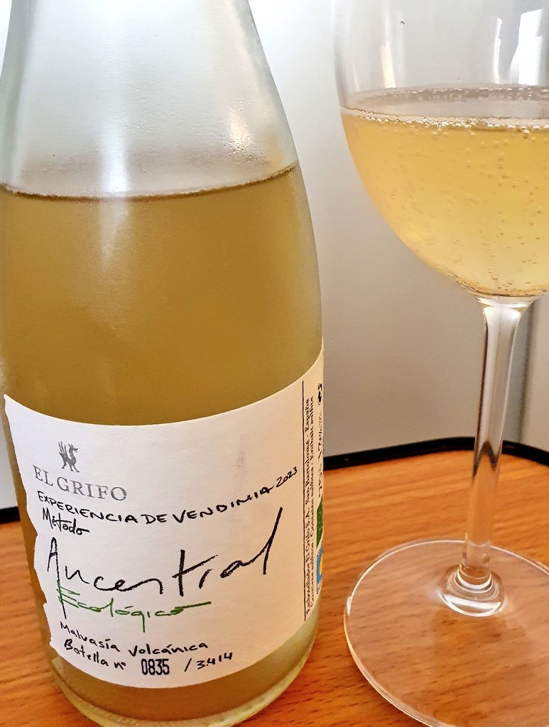 More strange Spanish stuff. My friends at El Grifo on Lanzarote (Canary Islands) have experimented with this 2023 Ancestral, a pet-nat bubbly made with malvasía volcánica, the local clone of malmsey, malvasia candia.  Floral, mango, grapefruit. Lively, exciting!