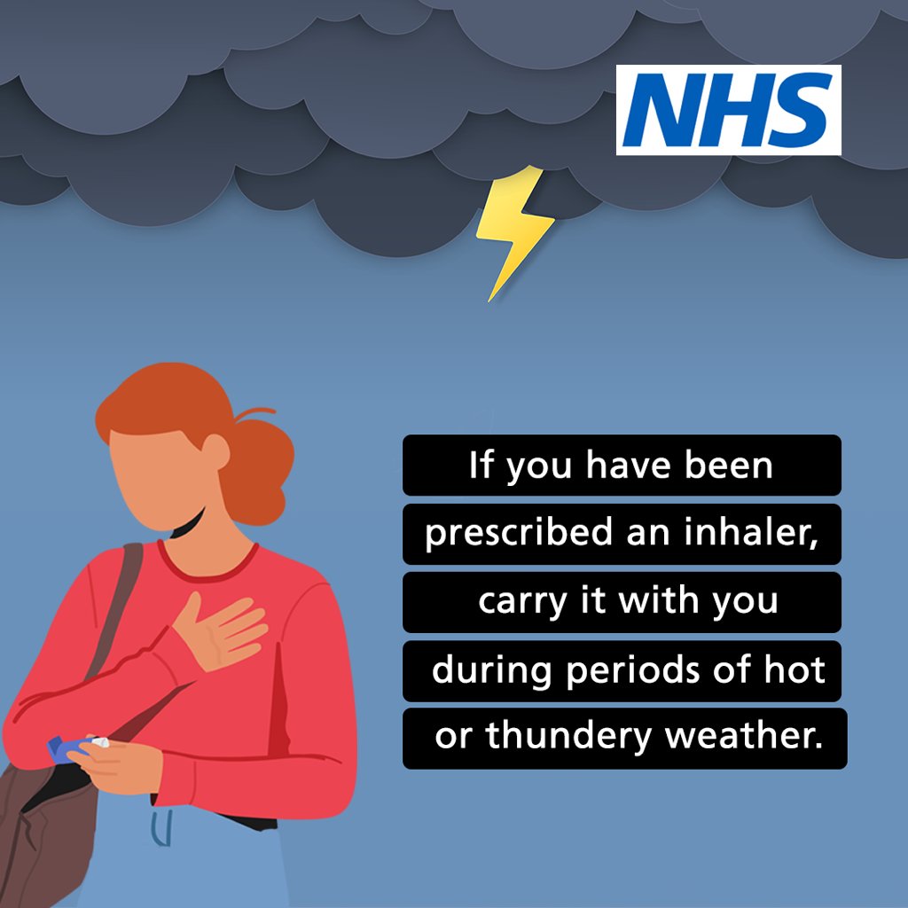 Hot weather and thunderstorms can trigger symptoms in those who suffer with lung conditions such as asthma. If you notice the weather makes your symptoms worse and you are needing to use your inhaler more frequently, please talk to your pharmacist, contact your GP or NHS 111.