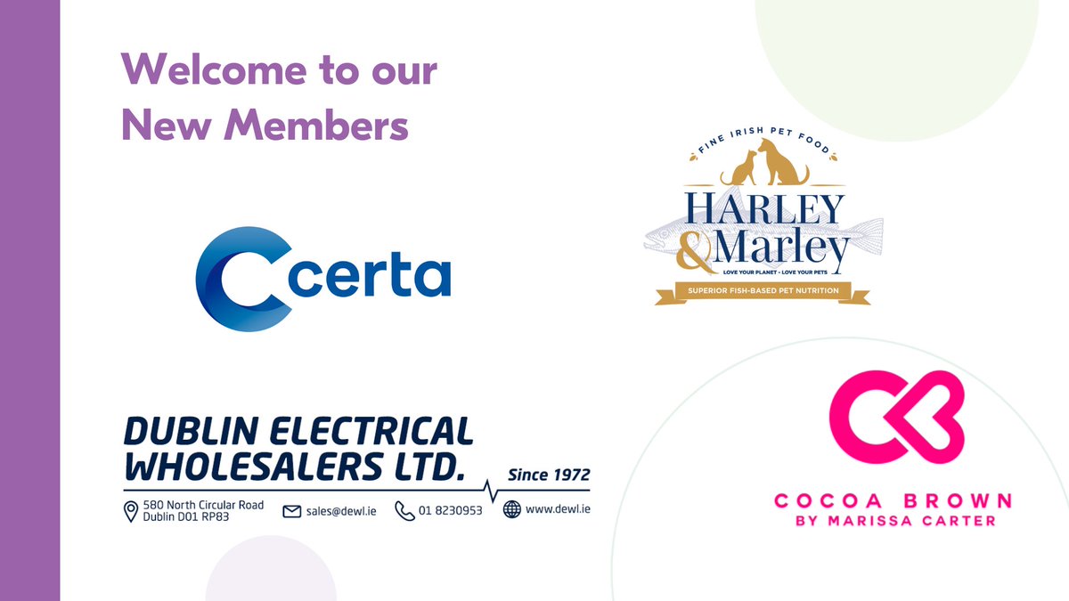 Welcome to our new Guaranteed Irish members! 🎉

@CocoaBrownTan
Certa.
Harley & Marley.
Dublin Electrical Wholesalers.

#AllTogetherBetter #NewMembers