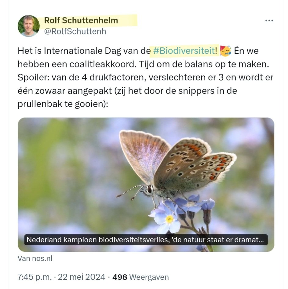 Ha ha! @RolfSchuttenh weet niet HOEVEEL verschillende soorten micro-organismen er in NL zijn!

Maar je moet dat heel precies weten op heel veel tijdstippen om te weten of de BIODIVERSITEIT vooruit of achteruit gaat.

Maar niemand weet dat! Dus BIODIVERSITEIT is een HOAX.
