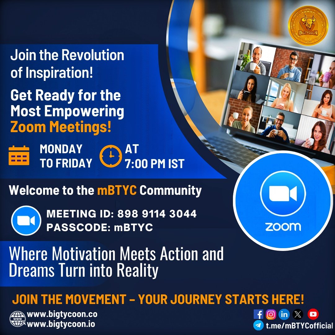 mBTYC_Official's tweet photo. Join our daily Zoom at 7pm IST! Who's ready for more insights and connections? #ZoomMeetup #DailyChats #GodMorningTuesday #รผlkemdemรผlteciistemiyorum #FOOT2RUE #DOOR_๋๋จธ์_๋๋จธ์_์ฒธ #JO1ใใใทใงใซ็ปๅ ด #RefahtaSฤฑykฤฑrฤฑmVar #DeVerkiezingstafel #Bitcoin #crypto #blockchain https://t.co/I9RevEjjDf