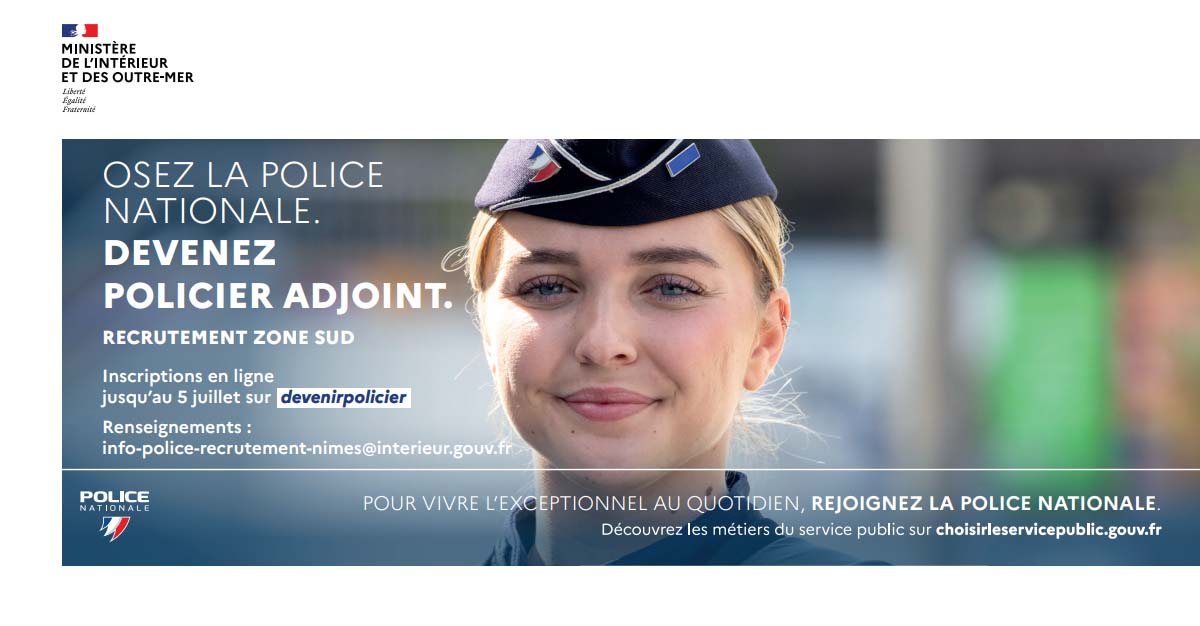 #Recrutement I Vous avez envie de rejoindre la #PoliceNationale et de vivre une aventure hors du commun ? 👉Ça tombe bien, une campagne de recrutement de policiers adjoints est ouverte jusqu'au 5 juillet 2024 ! Plus d'informations ⤵️: urlr.me/nqhwp