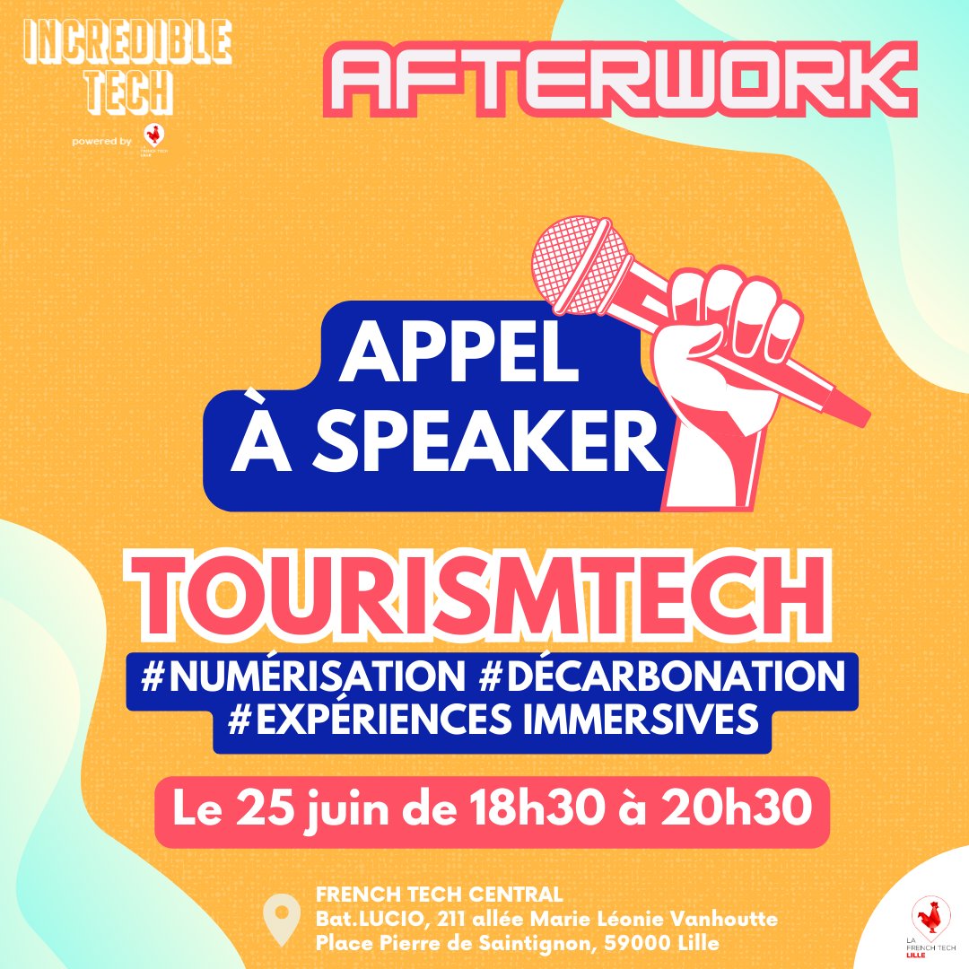 [ 🎙 APPEL A SPEAKERS 🎙 ]

Vous êtes un acteur dans l’univers du #TourismTech ?

Promouvant  des outils technologiques innovants autour de la numérisation, de la  décarbonation, des expériences immersives 🌍🧳🚄 ?

@plaineimages @LaFrenchTech @MetropoleLille @Hello_Lille