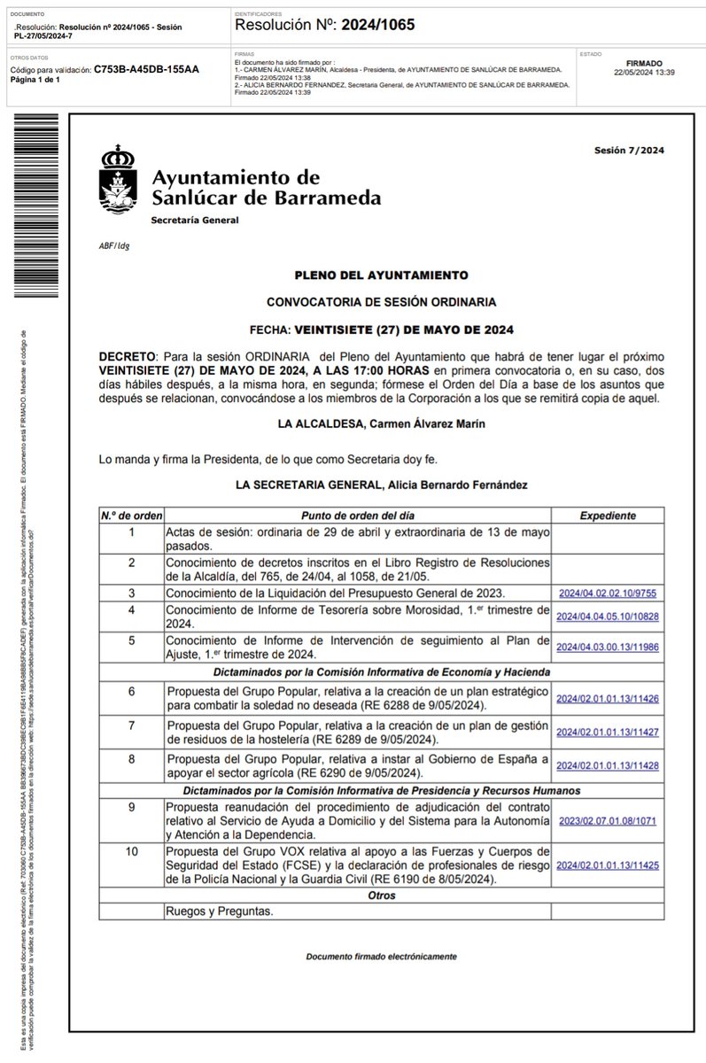 Votación Pleno del @AytoSanlucar @IUSanlucar @PPSanlucarBda @PsoeSanlucarbda donde por unanimidad 👏🏽👏🏽 la propuesta del Grupo @cadizvox relativa al apoyo a las FFCCS y la declaración #ProfesiónRiesgo provincia #Cádiz @Sup_Policia #ZonaEspecialSingularidad  youtube.com/live/ODYGzKYvu…