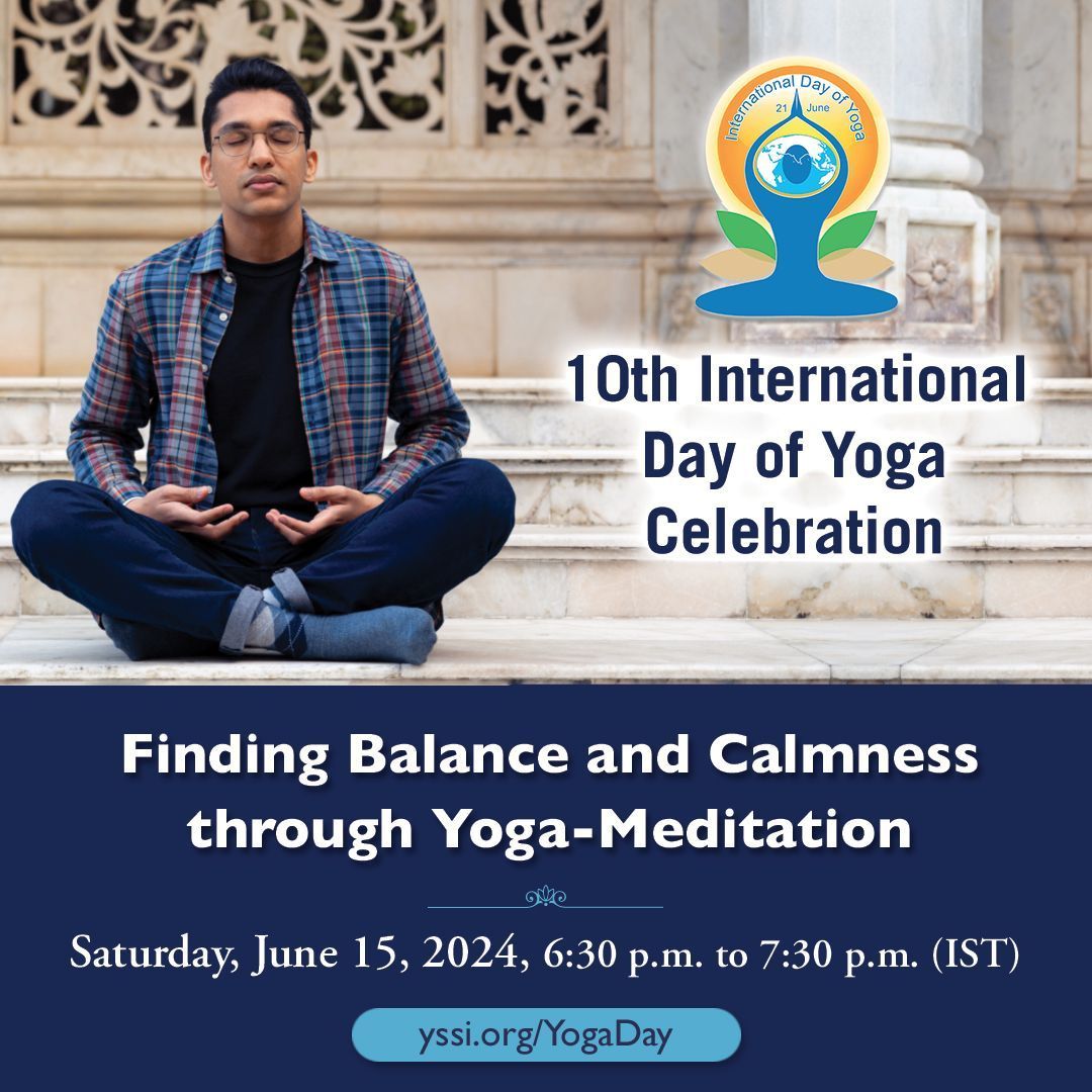 On the occasion of International Day of Yoga, we invite you to join an online guided meditation session led by YSS sannyasi Swami Lalitananda Giri.

Saturday, June 15
6:30 p.m. to 7:30 p.m. (IST) — Guided Meditation

Learn more: yssi.org/YogaDay 

 #YogaDay #YSS