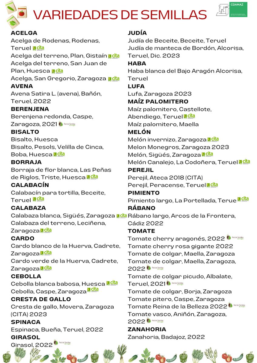 🥦Nuevas variedades de hortalizas siguen llegando a la BIBLIOTECA DE SEMILLAS del CDAMAZ.

🍅Si  quieres cultivar tomates, berenjenas, judías, habas, rábanos… pásate por  aquí y te hacemos el préstamo de semillas.
🫛zaragoza.es/sede/portal/me…

cc <a href="/SemillasAragon/">Red de Semillas de Aragón</a> <a href="/CITAAragon/">CITA Aragón</a>