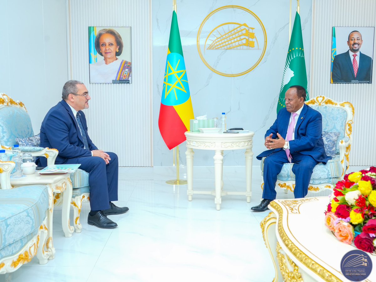 H.E. Amb.Taye Atske Selassie, held a productive discussion with H.E. Dr. @RamizAlakbarov ,UN Assitant Secretary General & Resident and Humanitarian Coordinator today on how to reposition UN system in support of 🇪🇹 national development plans and address humanitarian situations.