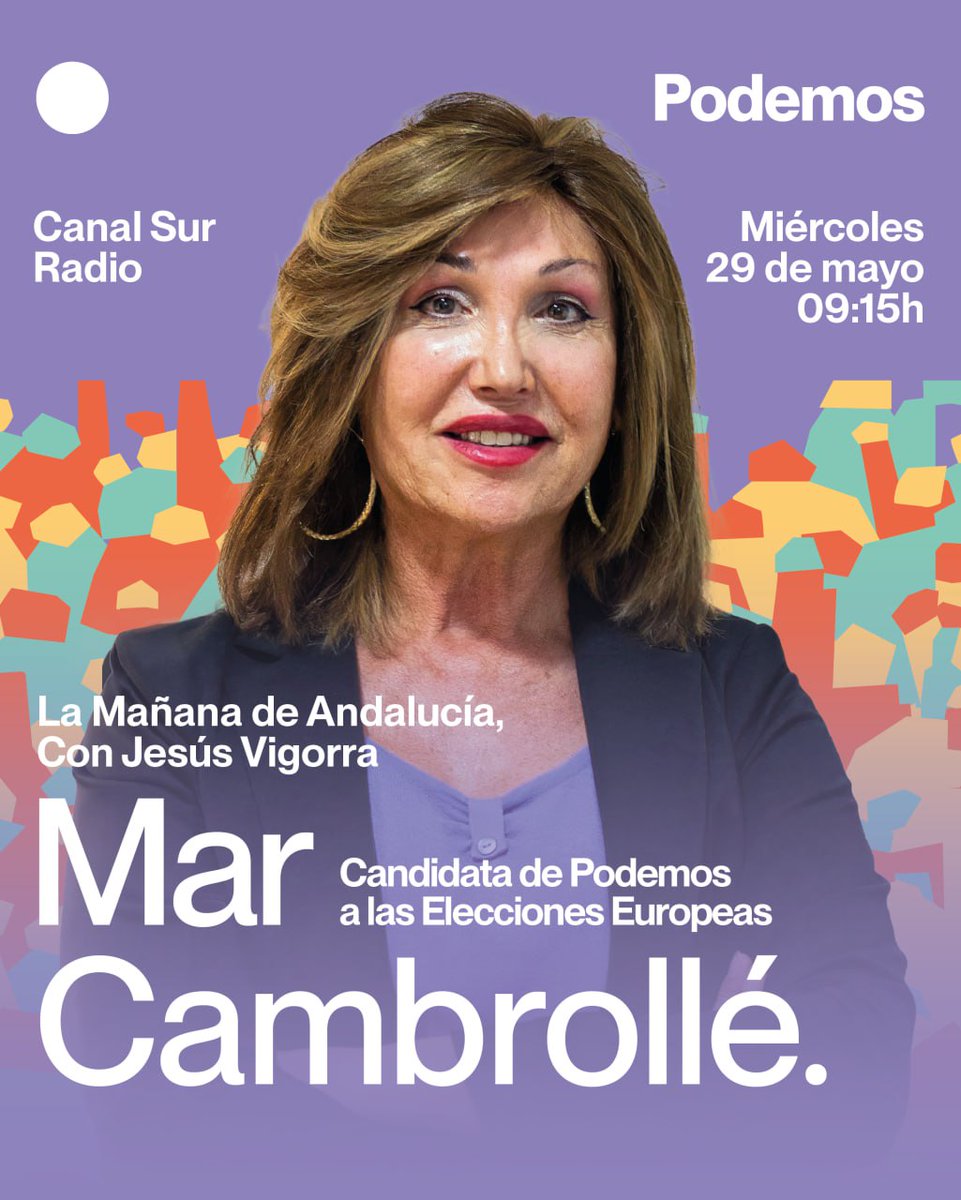 Mañana pasarán por la radio y por la televisión pública de nuestra tierra, las candidatas andaluzas de Podemos en estas Elecciones Europeas. 🎙️ A las 08.30h. @DcaValle intervendrá en @DespiertaCSur y a las 09.15. será el turno de @CambrolleMar en @CanalSurRadio.