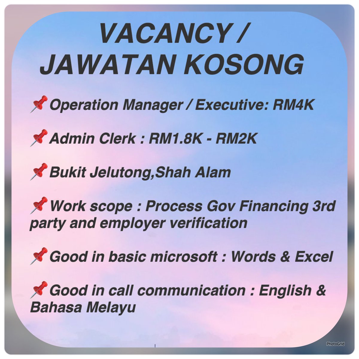 ddong_ya's tweet image. tolong sharekan kepada sesiapa yg memerlukan. Terima kasih. 

sila email ke : hakim@trupal.my
#vacancy #jawatankosong #kerjakosong #malaysia #Spm2023