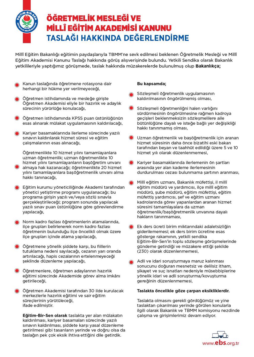 ***ÖMK TAKİBİMİZ DEVAM EDİYOR***

Bugün Millî Eğitim Bakanlığı yetkilileriyle, TBMM’ye sevk edilmesi beklenen Öğretmelik Mesleği ve Millî Eğitim Akademisi Kanunu Taslağı hakkında görüş alışverişinde bulunduk. 

Taslakta;

 Öğretmene rotasyona dair herhangi bir hükme yer