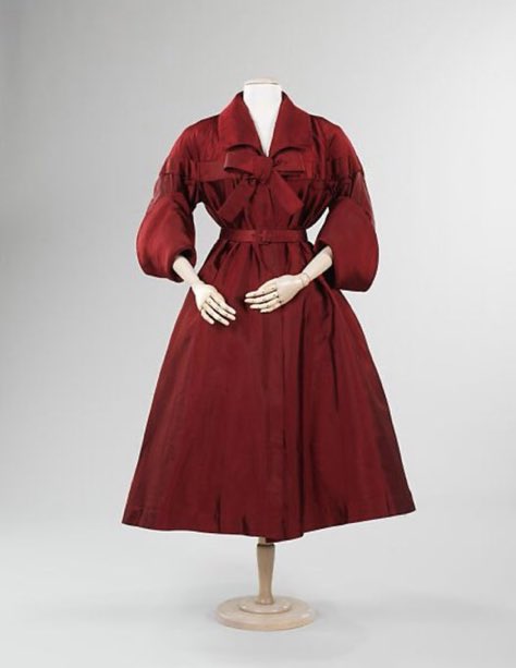 This #frockingfabulous coat from 1950 is by #AntoniodelCastillo for #ElizabethArden. Just imagine it in red! #fashionhistory via The Met, from the wardrobe of socialite "Babe" Paley.