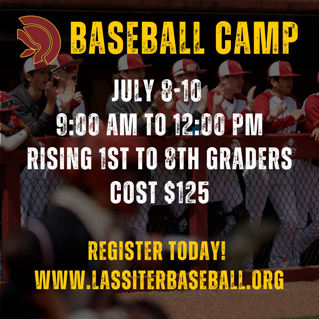 Lassiter Baseball Camp July 8-10!! Learn from Lassiter baseball coaches & players! Spots are limited, register today on the baseball website! #t4l #trojansummer @lassiterbasebal