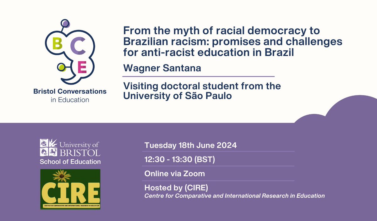 📢BCE - From the myth of racial democracy to Brazilian racism: promises and challenges for anti-racist education in Brazil 📷Tuesday 18 June, 12:30 - 13:30 BST, Online Get your ticket now: eventbrite.co.uk/e/from-the-myt…