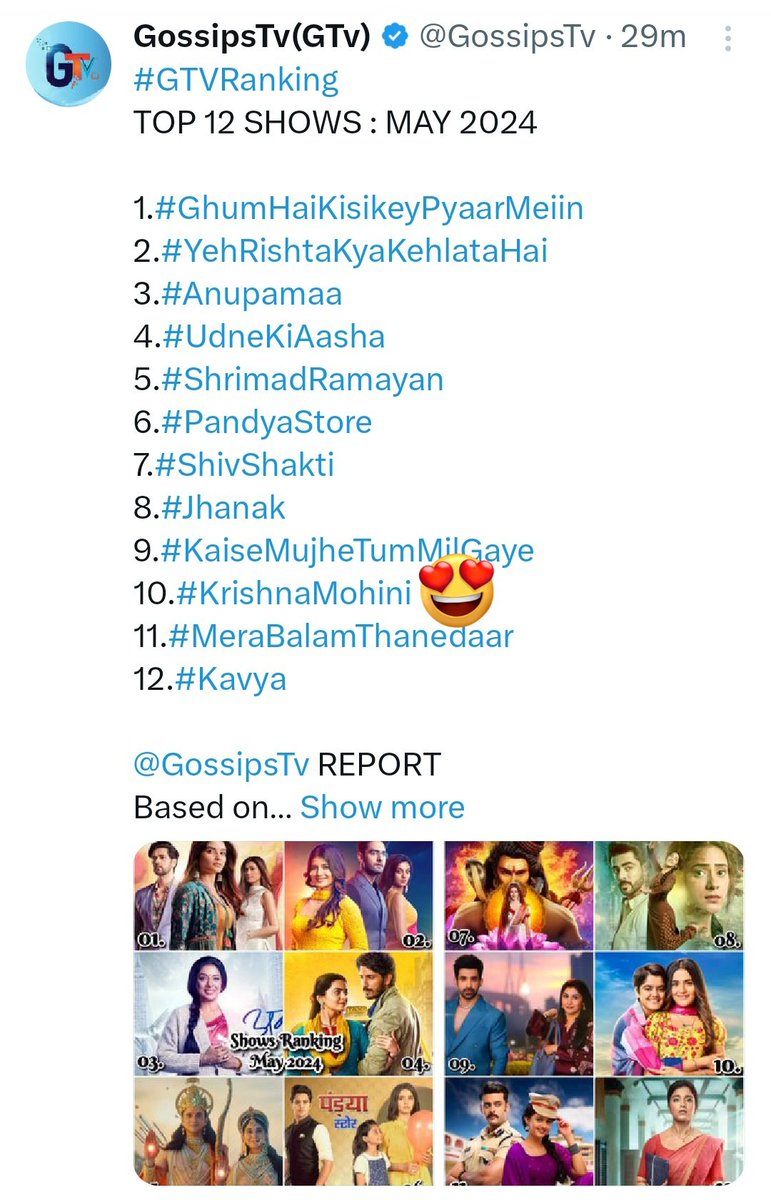 #KrishnaMohini is in top 10 list ♥️
#FahmaanKhan 
#DebattamaSaha 
#KetakiKulkarni