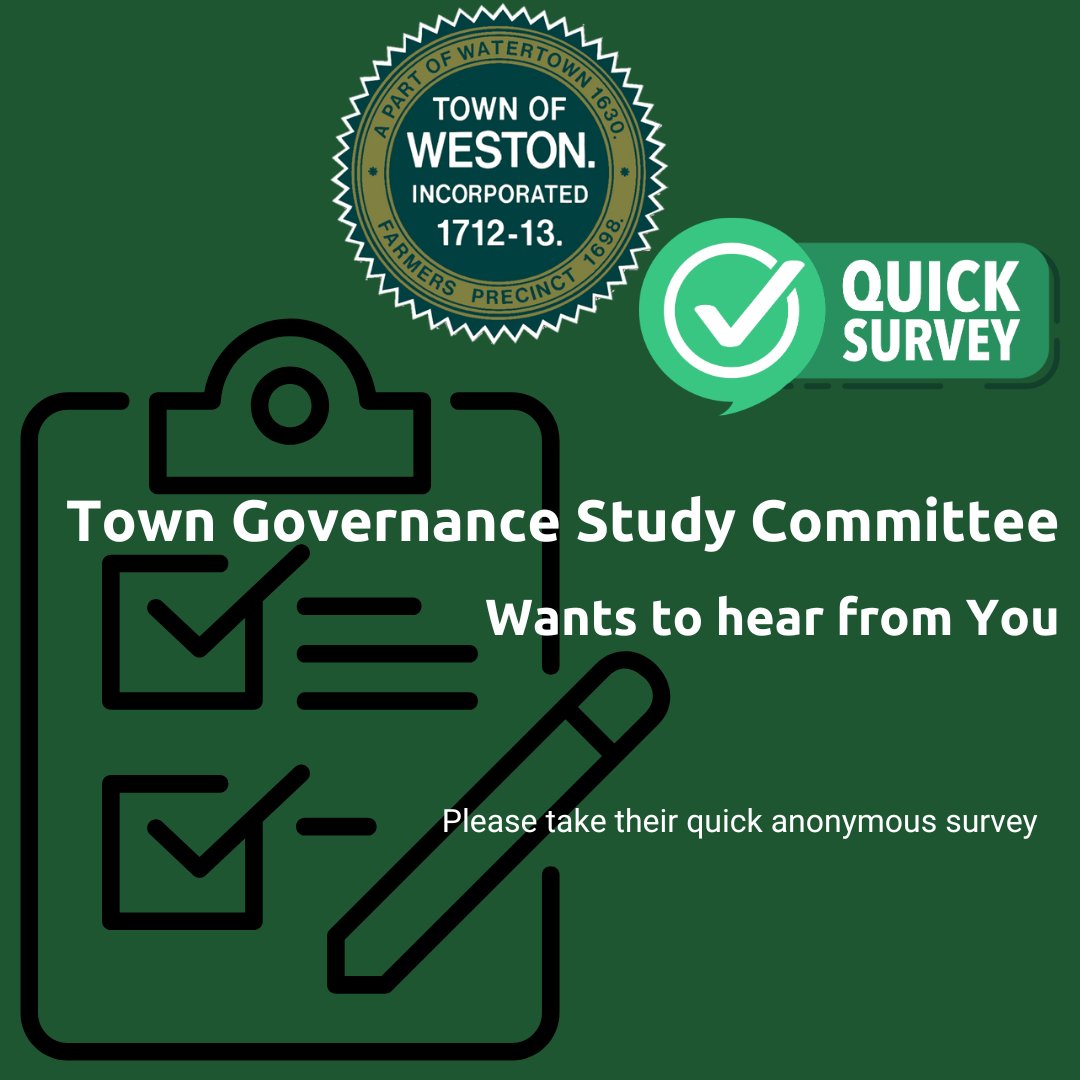 📢Calling all residents of Weston! 🏡 What does Weston’s Town Government and Services mean to you? 🤔 What's working well? 🌟 What needs improvement? 💭 Take a quick, anonymous survey today. #WestonTownGovernment #ShareYourThoughts 🗳️
surveymonkey.com/r/TGSC-Resident