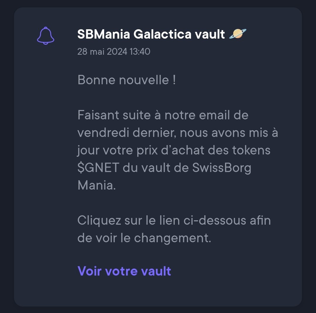 Merci @swissborg @GalacticaNet @SwissBorgMania 🙏🧡💚

#GNET