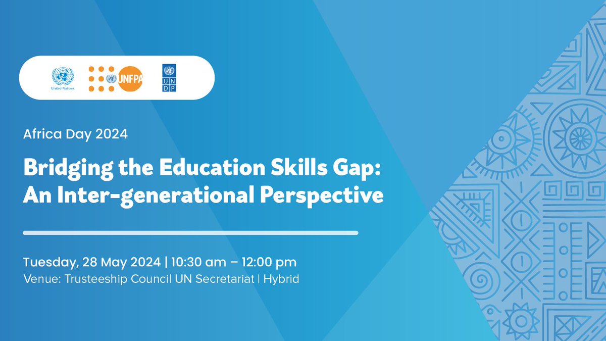 africarenewal's tweet photo. #Startingshortly.π
Join us this Tuesday, 28 May from 10:30 am β 12:00 pm at the @UN Trusteeship Council for "Bridging the Education Skills Gap: An Inter-generational Perspective."
Don't miss this important event!
#AfricaDay2024.
Follow on UN WebTV: https://t.co/S1kwX5sPMS https://t.co/HOM3VJC98A