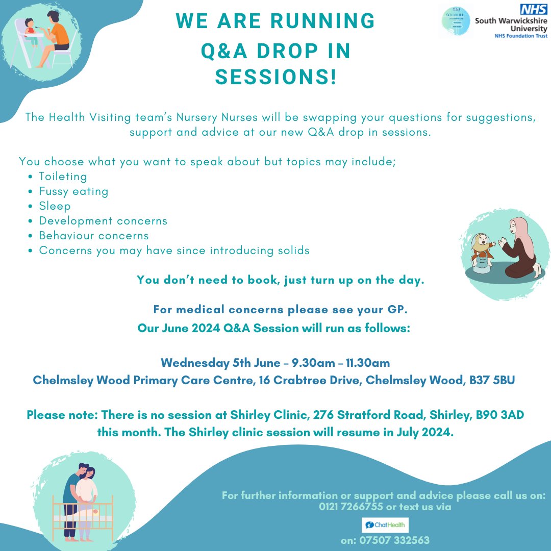 Take a look at our June Q&amp;A drop in session.
Need to speak to a member of the team?
Call: 0121 7266755 or text us via ChatHealth on: 07507 332563
Note: For medical concerns please see your GP.
#solihullhealthvisitors #solihullparents #NHS #supportingfamilies #SupportingChildren