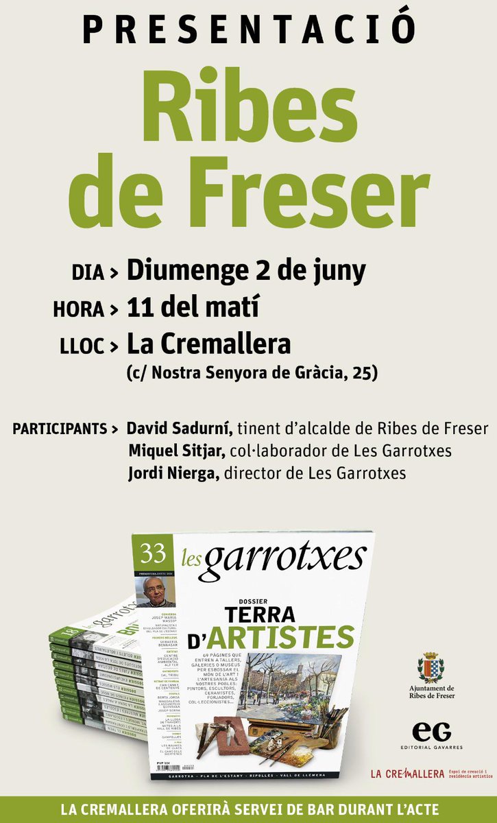 vallderibes's tweet photo. 📌2 de juny,  11h del matí acollirem aquesta presentació de #ribesdefreser a Les Garrotxes del @grupgavarres a  La Cremallera de Ribes de Freser #vallderibes @ajribesdefreser

#cultura #ripollès #pntfreser #iinpyrenees #slowdays #apocapoc @RipollesTurisme  @AjRibesdeFreser https://t.co/y5DUphNgza