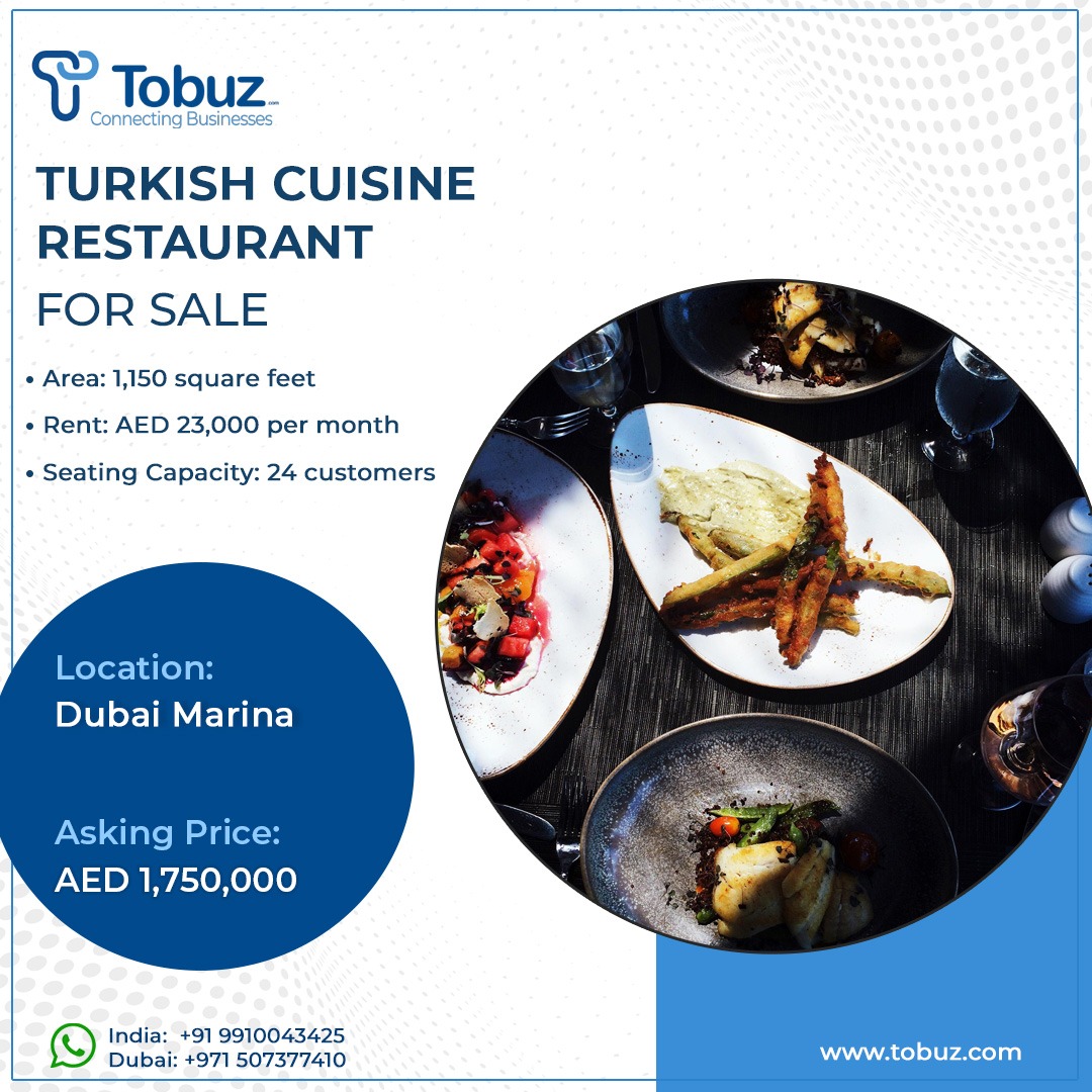 Own a piece of culinary delight in Dubai Marina! Turkish Cuisine Restaurant for Sale 🌟 AED 1,750,000 🌟 1,150 sq ft, 24-seat capacity 🍽️

Contact for further details- tobuz.com

#Tobuz #TobuzInternational #BusinessOpportunities #RestaurantForSale #DubaiMarina