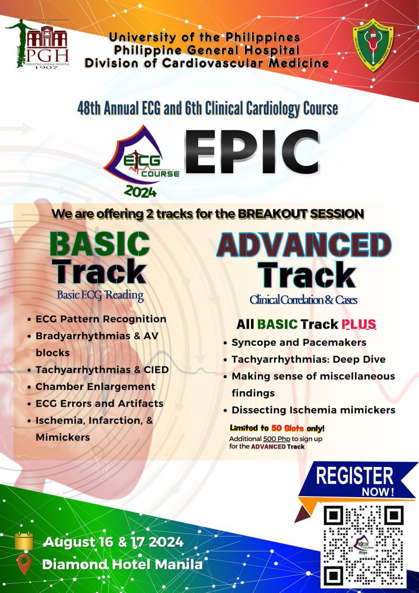 iskolinian21's tweet photo. Registration for the ECG Course 2024 is now officially open! Scan the QR code or click the link below to register now!

https://t.co/17MO6djW9C

See you there! https://t.co/yWshexESQD