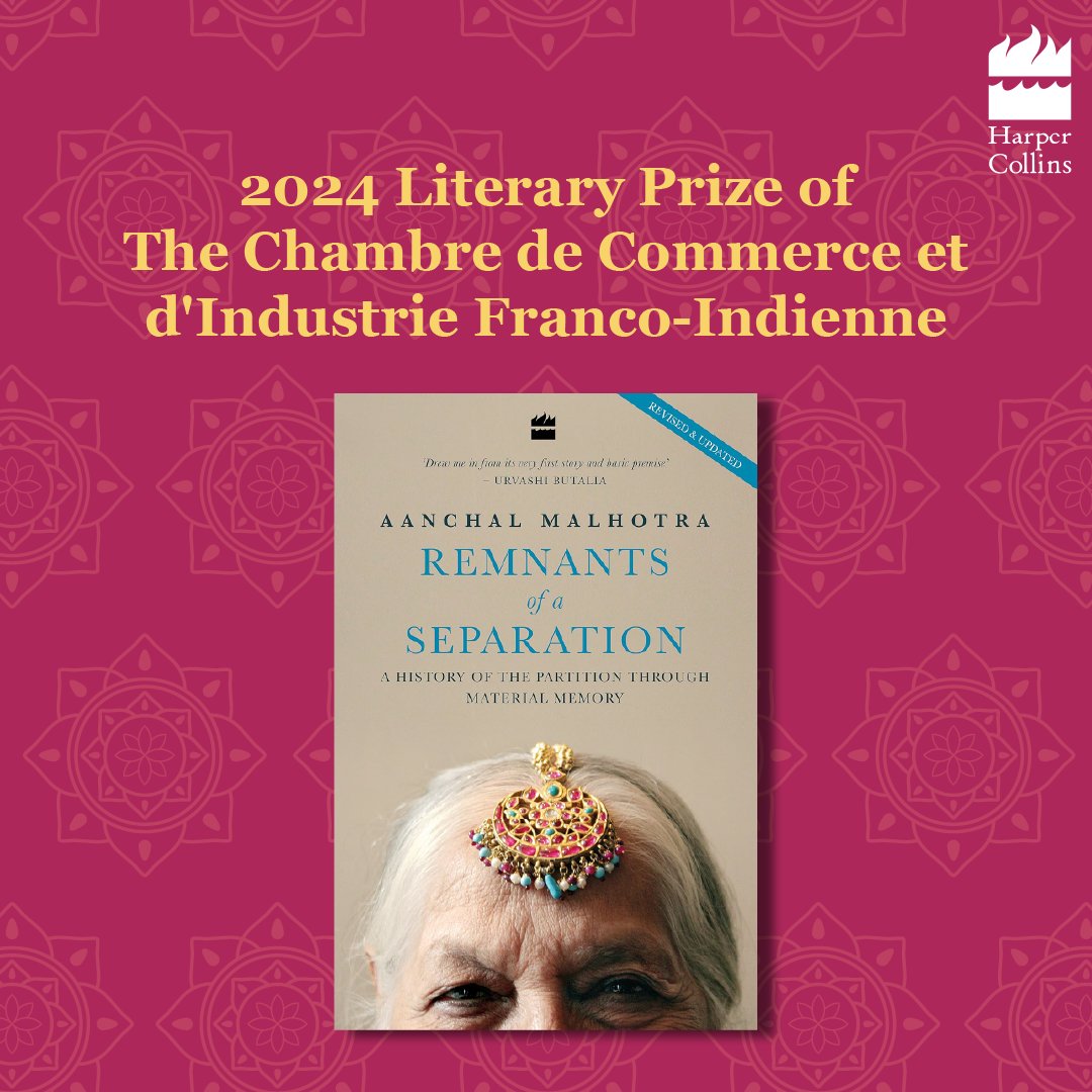 We are delighted to share that @AanchalMalhotra’s #RemnantsOfASeparation—‘Vestiges d'une Séparation’ in French—has won the 2024 Literary Prize of The Chambre de Commerce et d'Industrie Franco-Indienne! A timeless, groundbreaking attempt to revisit the Partition through objects