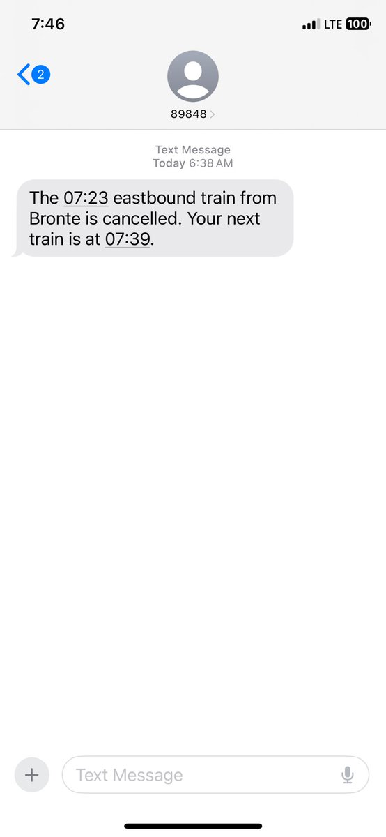 JenSchelfhaut's tweet photo. @GOtransitLW Except the alerts are wrong? Missed train this morning because I got this text, train was leaving as I got to Bronte. https://t.co/xoS0D4Hbp9