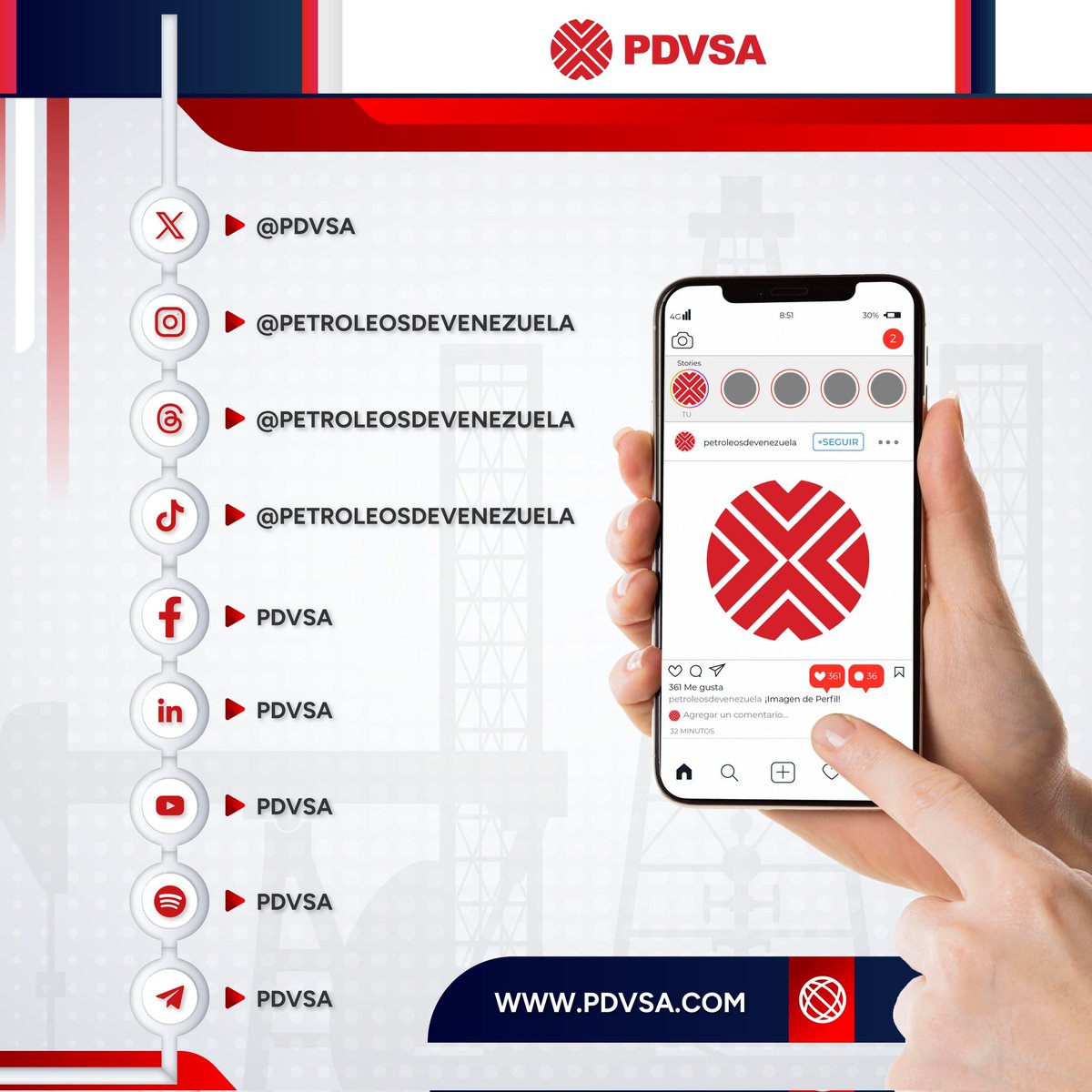 Síguenos en nuestras redes sociales oficiales y sé protagonista del renacimiento de PDVSA.

Disfruta, comenta y comparte este nuevo capítulo de la historia petrolera venezolana.