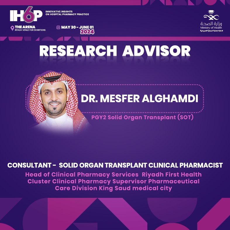 Book a place with one of our Research Advisors! 💫
Dr. Mesfer Alghamdi
🔍 | Solid organ transplant
🔗 | forms.gle/UqSXxUG9T5VBRm…
