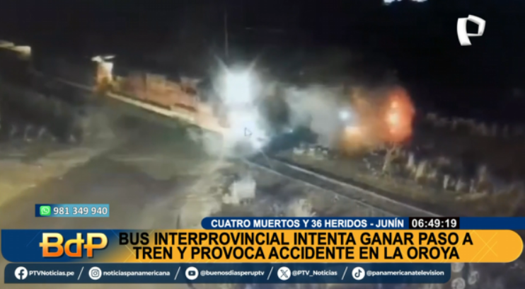 PTV_Noticias's tweet photo. #BDP #EnVivo | CUATRO MUERTOS Y 36 HERIDOS. #BusInterprovincial intentó ganar a #Tren de carga y terminó embestido.
Míranos EN VIVO ►https://t.co/gj7lGwGLNU
#PanamericanaTelevisión #Junín #AccidenteDeTránsito https://t.co/7sYUGTxP30