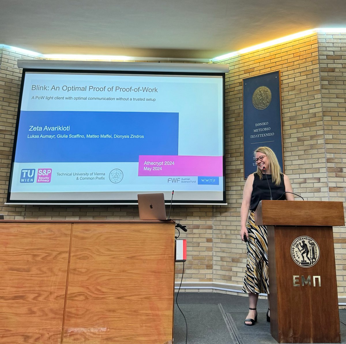 Common Prefix (@commonprefix) on Twitter photo Zeta Avarikioti (<a href="/zetavar1/">Zeta Avarikioti</a>) giving a talk on Blink: An Optimal Proof of Proof-of-Work, recent joint work w/ <a href="/lukas_aumayr/">Lukas Aumayr</a>, CP's <a href="/GScaffino/">Giulia Scaffino</a>, <a href="/matteo_maffei/">Matteo Maffei</a>, & CP's <a href="/dionyziz/">Dionysis Zindros</a>: eprint.iacr.org/2024/692.pdf. 3/5 Zeta Avarikioti (<a href="/zetavar1/">Zeta Avarikioti</a>) giving a talk on Blink: An Optimal Proof of Proof-of-Work, recent joint work w/ <a href="/lukas_aumayr/">Lukas Aumayr</a>, CP's <a href="/GScaffino/">Giulia Scaffino</a>, <a href="/matteo_maffei/">Matteo Maffei</a>, & CP's <a href="/dionyziz/">Dionysis Zindros</a>: eprint.iacr.org/2024/692.pdf. 3/5