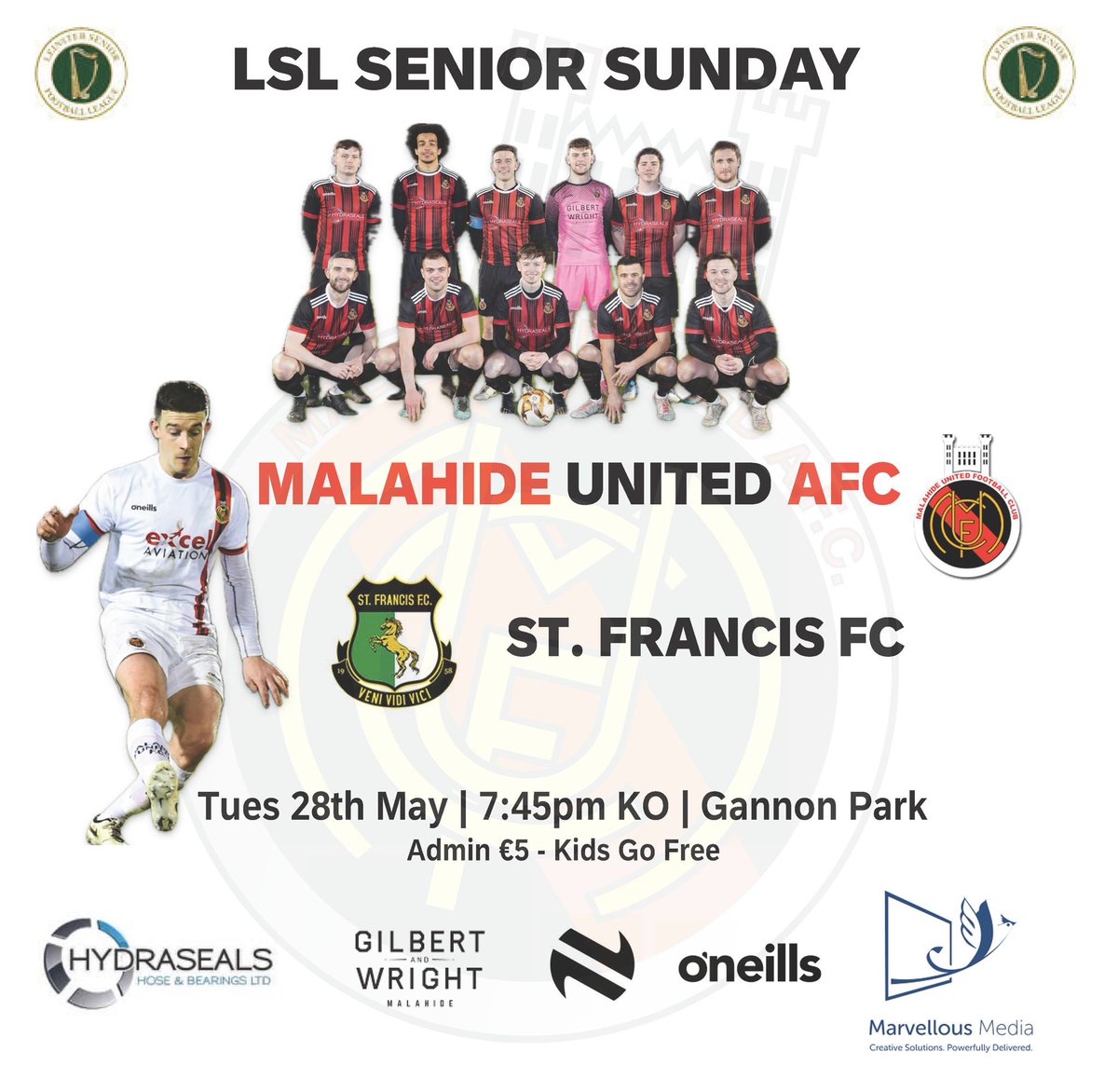 Our Senior Sunday side take on @SeniorsSt this Tuesday night in Gannon Park. Kick off is 7:45pm and all support appreciated 🔴⚫️ #MalahideUtdAFC #muafc #LSLLiveScore @AlQuinn2015 @siobhantaylorphotos.ie 
📷Paul Maguire