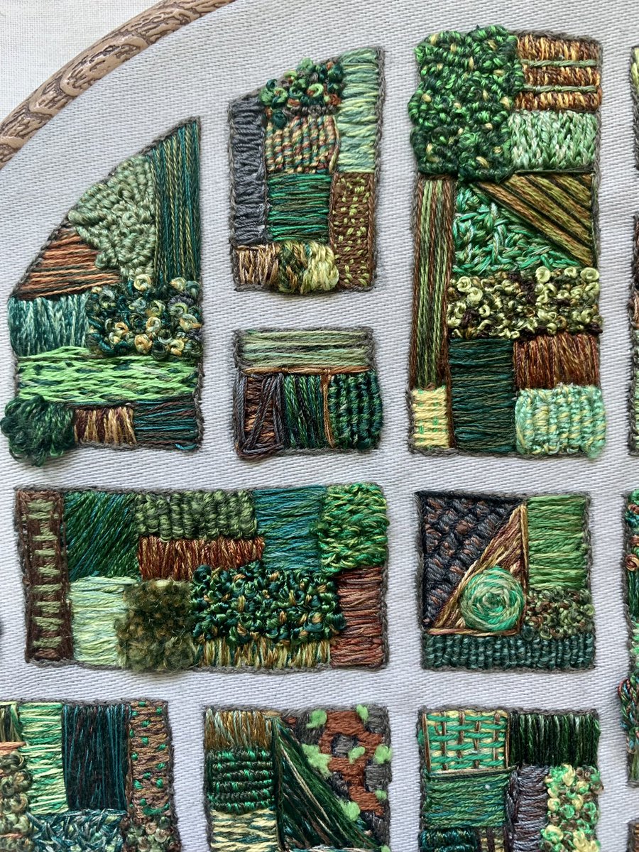 rockqueenvic's tweet photo. Several weeks after finishing it, and many months (*coughs*years*coughs*) after starting it, my ‘Aerial Allotment’ embroidery is finally backed and ready to be hung up. I learned a huge amount doing this piece, and I’m excited to get started on my next project… #Embroidery https://t.co/q9gJw1UpRs